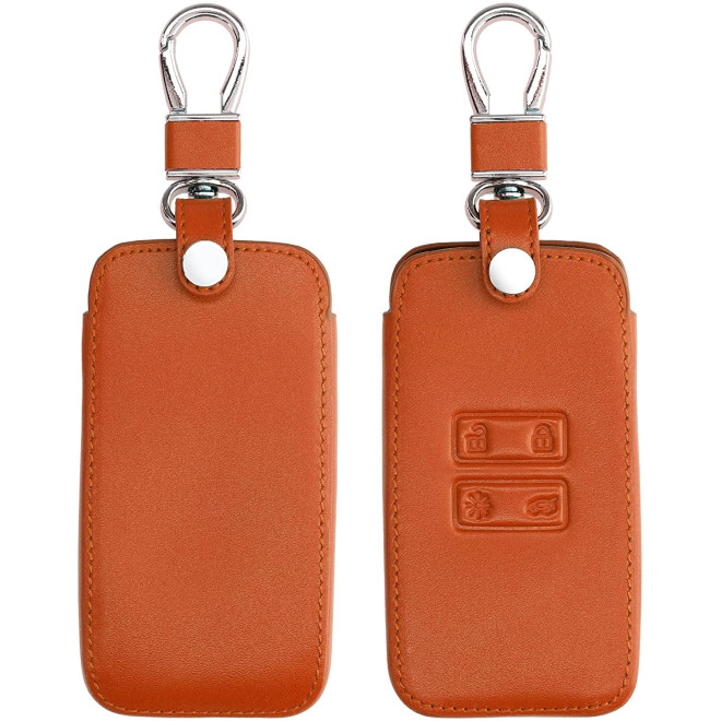 KW PU Leather Θήκη Κλειδιού Renault - 4 Κουμπιά - Smart Key Keyless Go - Orange