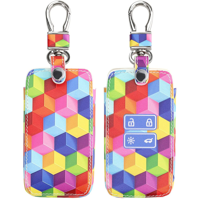 KW PU Leather Θήκη Κλειδιού Renault - 4 Κουμπιά - Keyless Go - Full Print Rainbow Color Cube