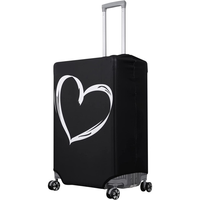 KW Suitcase Cover - Ελαστικό Κάλυμμα Βαλίτσας με Φερμουάρ από Ύφασμα Spandex / Λύκρα - XL / 29 - 32" - Brushed Heart / Black / White