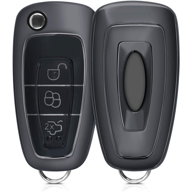 KW Θήκη Κλειδιού Ford - Σιλικόνη - 3 Κουμπιά - Flip Key - Anthracite High Gloss