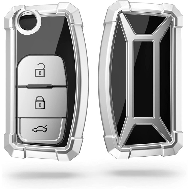 KW Θήκη Κλειδιού Ford - Σιλικόνη - 3 Κουμπιά - Flip Key - Transformer Car / Silver High Gloss / Black