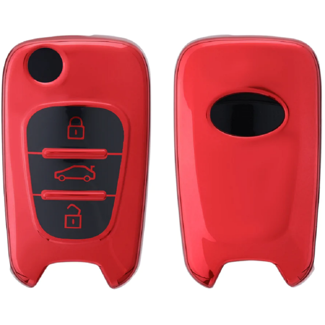 KW Θήκη Κλειδιού Hyundai - Σιλικόνη - 3 Κουμπιά - Flip Key - Red High Gloss