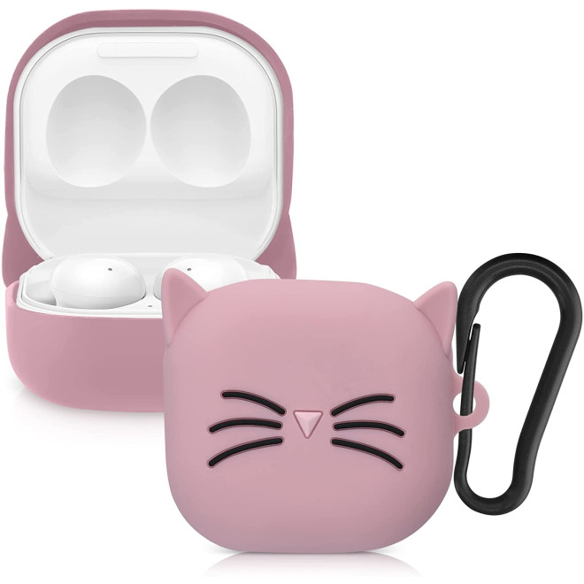 KW Θήκη Σιλικόνης για Samsung Galaxy Buds 2 / 2 Pro / Live / Pro - Cat / Black / Pink
