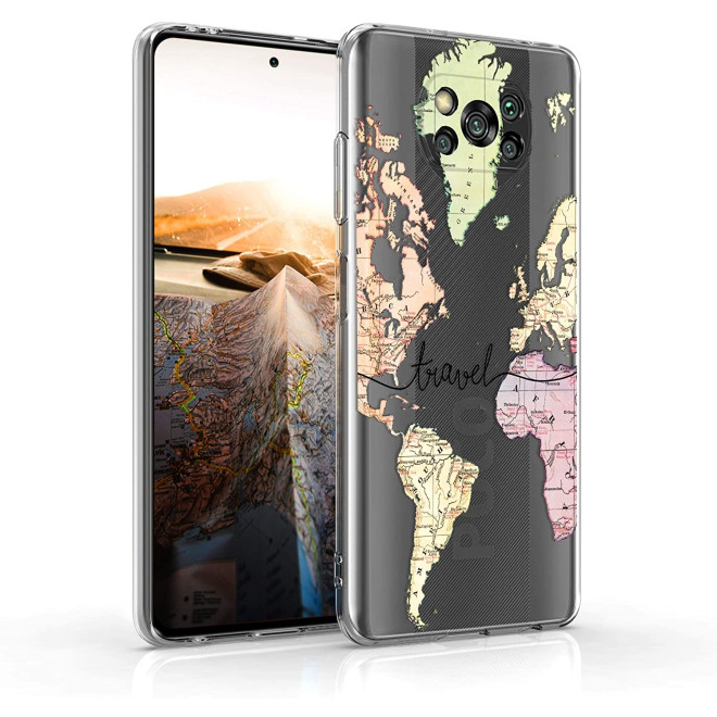 KW Θήκη Σιλικόνης Xiaomi Poco X3 Pro / X3 NFC - Travel / Black / Multicolor / Transparent