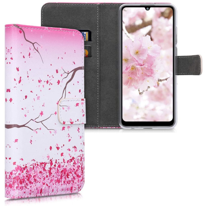 KWmobile Θήκη Πορτοφόλι Huawei Y6p - Cherry Blossoms / Light Pink / Dark Brown / White