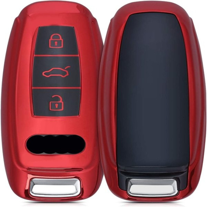 KW Θήκη Κλειδιού Audi - Σιλικόνη - 3 Κουμπιά - Keyless Go - Red High Gloss