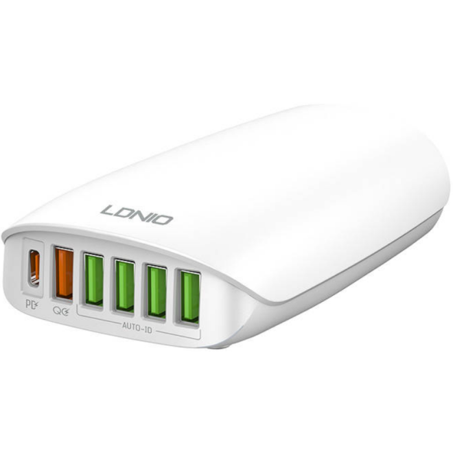 Ldnio A6573C Desktop Charger - Ταχυφορτιστής Τοίχου με 5 x USB-A / 1 x Type-C & Καλώδιο 150cm - 65W - White