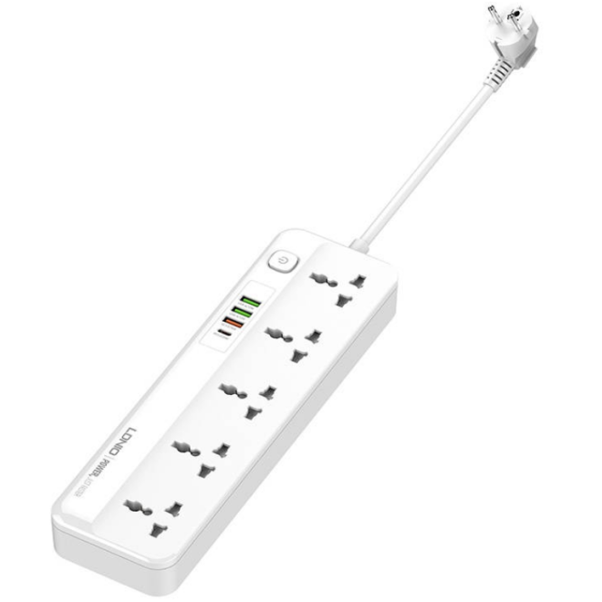Ldnio Πολύπριζο με 5 Υποδοχές AC - UK/EU/US 2500W με Διακόπτη & Καλώδιο 200cm - 3 x USB-A / 1 x Type-C - 20W - White