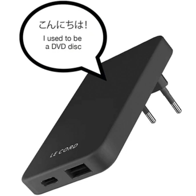 Le Cord Recycled Foldable Quick Charger - Ταχυφορτιστής Ταξιδιού με USB-A x1 / Type-C x1 - 18W - Black Lava