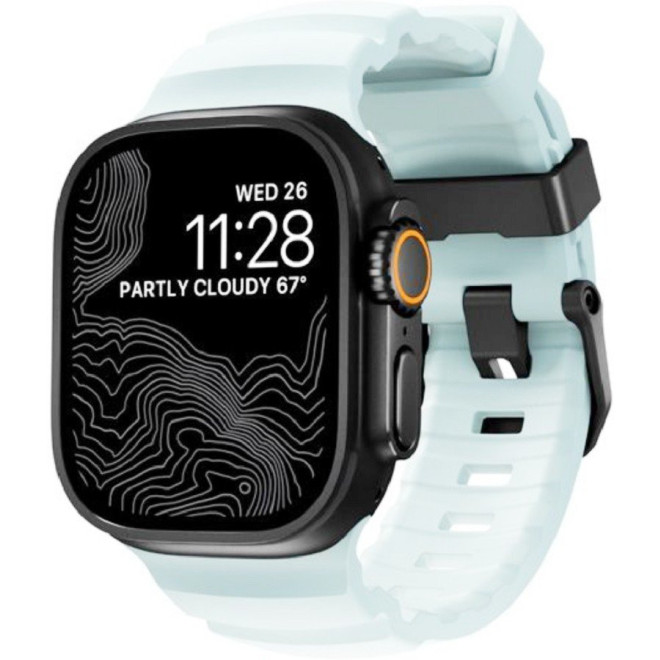 Λουράκι Apple Watch Ultra/SE/11/10/9/8/7/6/5/4 (49/46/45/44mm) Nomad Rocky Point Band Glow in the Dark Φωσφορίζον Αδιάβροχο FKM & Τιτάνιο Icy Blue Glow / Black Titanium Hardware