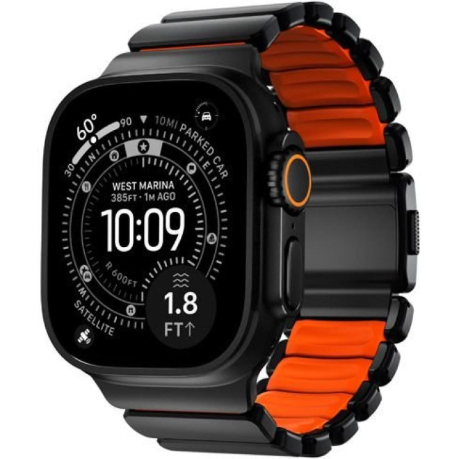 Λουράκι Apple Watch Ultra/SE/11/10/9/8/7/6/5/4 (49/46/45/44mm) Nomad Stratos Band Αδιάβροχο από Premium FKM & Τιτάνιο Black Titanium / Ultra Orange