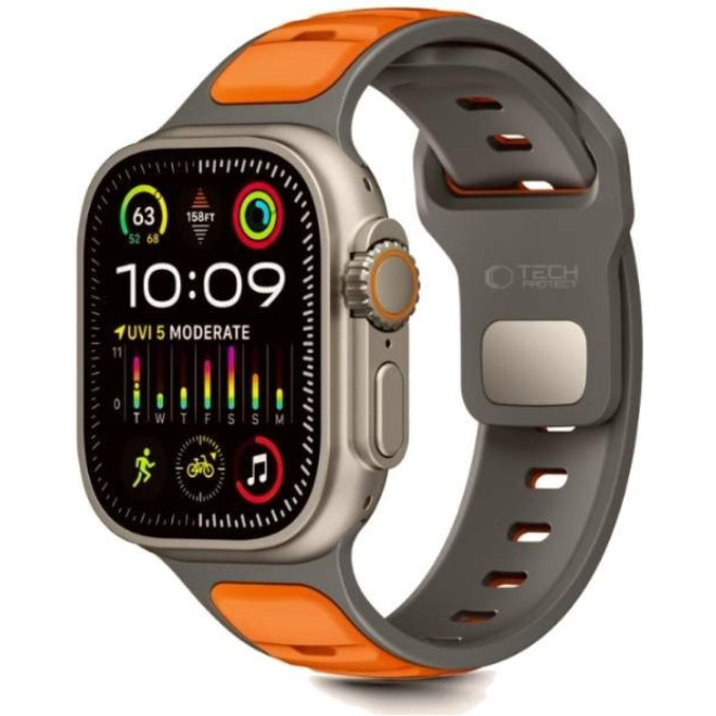 Λουράκι Apple Watch Ultra/SE/11/10/9/8/7/6/5/4 (49/46/45/44mm) Tech-Protect Iconband Line Σιλικόνης Grey / Orange