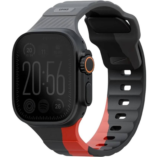Λουράκι Apple Watch Ultra/SE/11/10/9/8/7/6/5/4 (49/46/45/44mm) Uniq Stride Designer Edition Ανθεκτικό Αδιάβροχο από Premium Καουτσούκ FKM Charcoal / Rosso Red