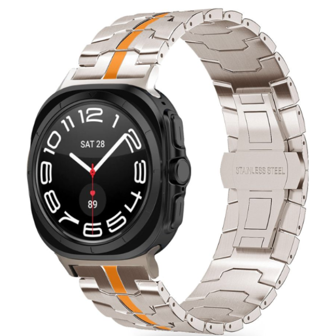 Λουράκι Samsung Galaxy Watch Ultra 47mm - Tech-Protect Stainless Line από Ανοξείδωτο Ατσάλι - Titanium / Orange