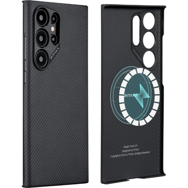 MagSafe Θήκη Aramid Fiber Body - Samsung Galaxy S24 Ultra - Pitaka MagEZ Case 4 - 1mm - 600D - Black / Grey / Twill