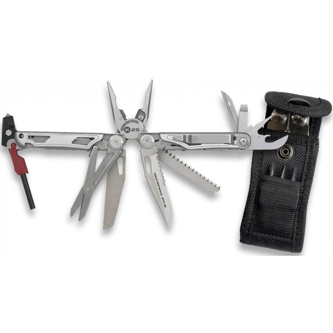 K25 Tactical Pliers - Πολυεργαλείο από Ανοξείδωτο Ατσάλι με Λάμα 7Cr17Mov / Πένσα με 17 Εργαλεία & Θήκη - Black