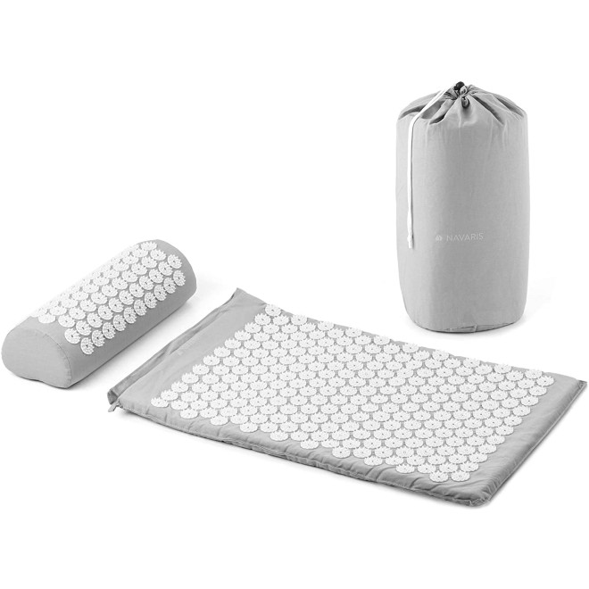 Navaris 2-in-1 Acupressure Mat and Pillow Set - Σετ 2 σε 1 Στρώμα και Μαξιλάρι Βελονισμού / Μασάζ - Grey / White