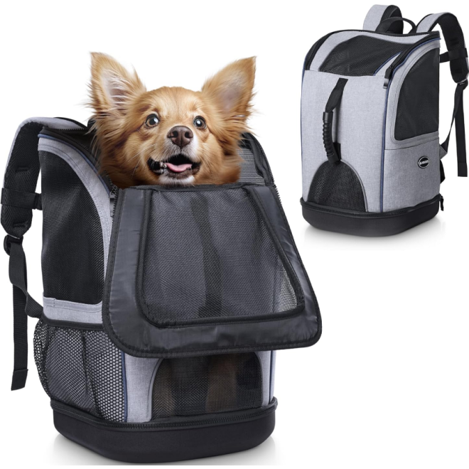 Navaris 2 in 1 Pet Backpack - Σακίδιο Μεταφοράς για Κατοικίδια - 30 x 30 x 46 cm - Grey