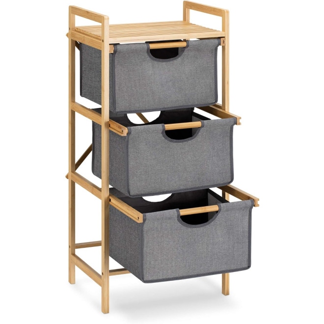 Navaris Bamboo Bathroom Shelf with Baskets - Σετ 3 Ράφια / Καλάθια Ρούχων / Άπλυτων από Μπαμπού για το Μπάνιο - 96 x 44 x 33 cm - Grey
