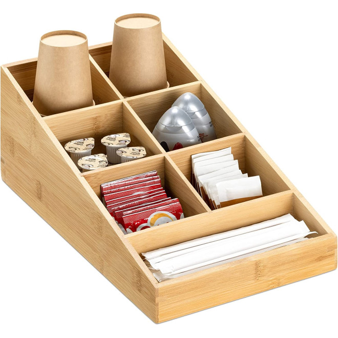 Navaris Bamboo Coffee Organizer - Βάση Οργάνωσης και Αποθήκευσης Αναλώσιμων Καφέ και Τσάι από Μπαμπού 7 Θέσεων - Light Brown 