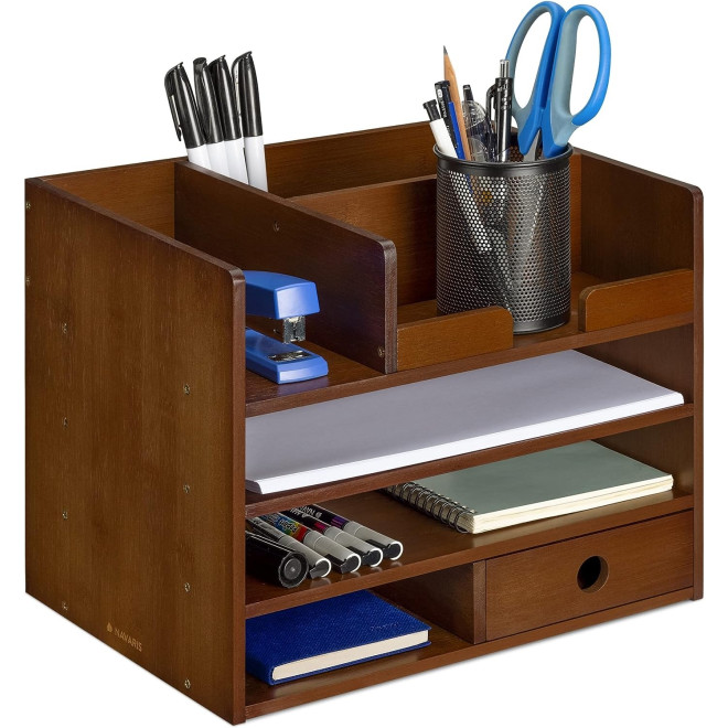 Navaris Bamboo Desk Organizer - Ξύλινο Ράφι Οργάνωσης από Μπαμπού - 33 x 24 x 26 cm - Brown