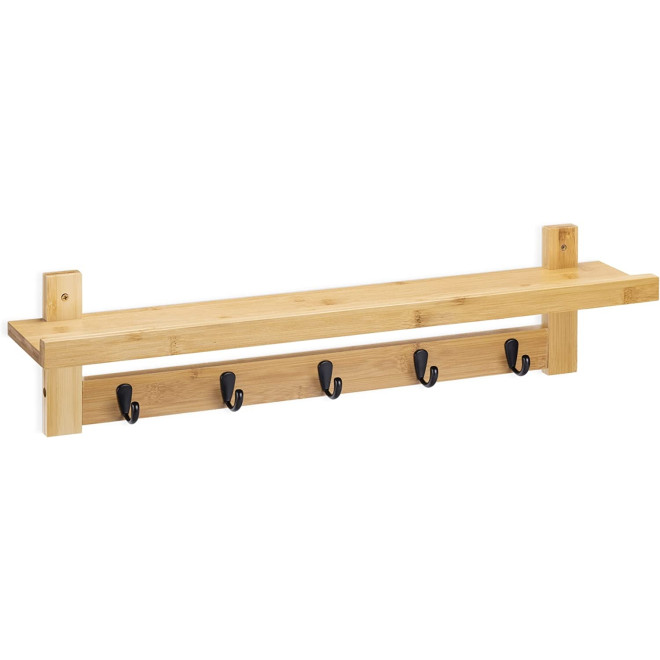 Navaris Bamboo Wall Coat Rack with Board - Κρεμάστρα Τοίχου με Ράφι από Μπαμπού
