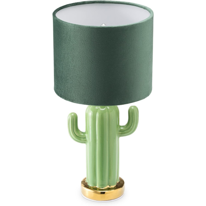 Navaris Cactus Ceramic Table Lamp - Πορτατίφ / Διακοσμητικό Επιτραπέζιο Φωτιστικό Κάκτος από Κεραμικό & Ύφασμα - Ύψος 32,5 cm - EU Καλώδιο 180cm - Green
