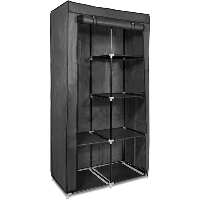 Navaris Canvas Effect Folding Wardrobe - Πτυσσόμενη Υφασμάτινη Ντουλάπα Ρούχων / Παπουτσιών με Φερμουάρ & Ράφια - 88 x 170 x 45 cm - Anthracite