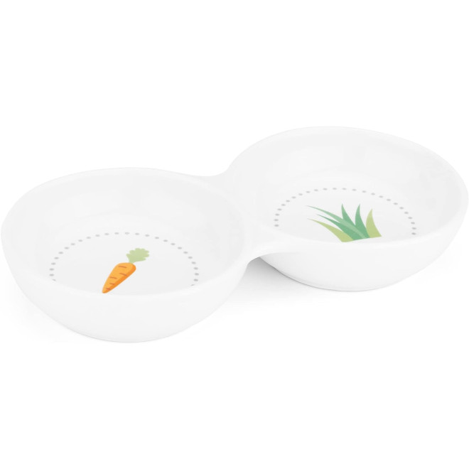 Navaris Ceramic Twin Feeding Bowl for Small Animals - Κεραμικό Διπλό Μπολ Φαγητού και Νερού για Μικρά Κατοικίδια - White