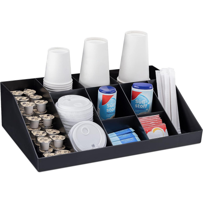 Navaris Coffee Accessories Organizer - Βάση Οργάνωσης και Αποθήκευσης Αναλώσιμων Καφέ και Τσάι 10 Θέσεων - 43.8 x 27.4 x 12.2 cm - Black