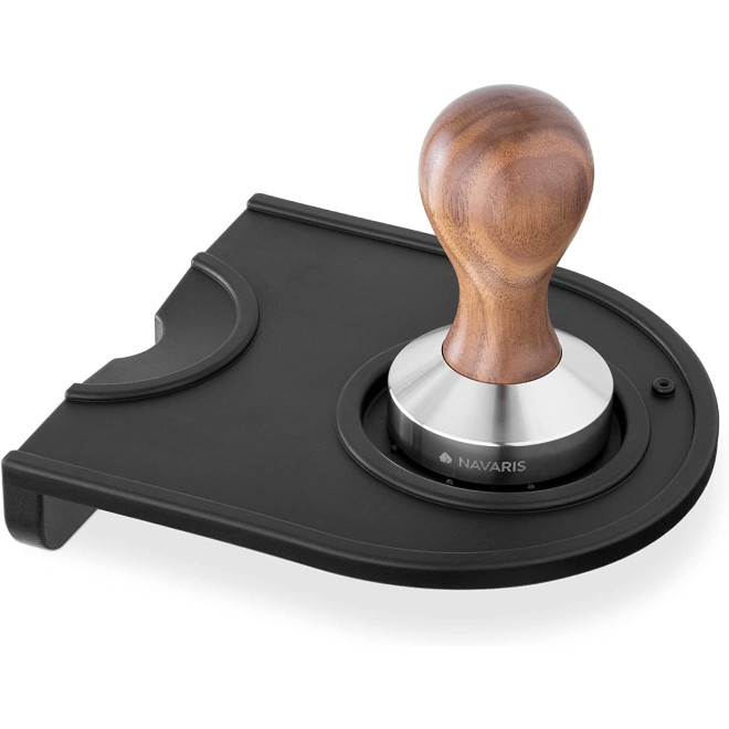 Navaris Coffee Tamper and Mat - Πατητήρι Καφέ από Ξύλο Καρυδιάς  με Βάση Σιλικόνης - 51 mm