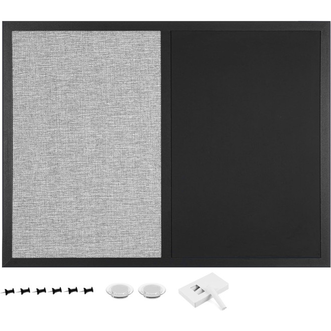 Navaris Combo Board Chalkboard / Textile - Διπλός Πίνακας Ανακοινώσεων με Μαγνητικό Μαυροπίνακα Κιμωλίας και Πίνακα από Ύφασμα Λινό με Πινέζες - 60 x 45 cm - Beige