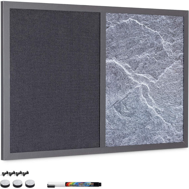 Navaris Combo Board Textile & Magnetic - Μαγνητικός Πίνακας Ανακοινώσεων Μαρκαδόρου & Υφασμάτινος Πίνακας με Πινέζες - 60 x 40 cm - Black Stone