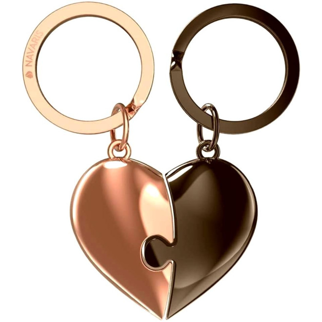 Navaris Cute Love Puzzle Keyring - Σετ με 2 Μεταλλικά Μπρελόκ σε Σχήμα Καρδιάς για Ζευγάρια / Φίλους - Rose Gold / Anthracite