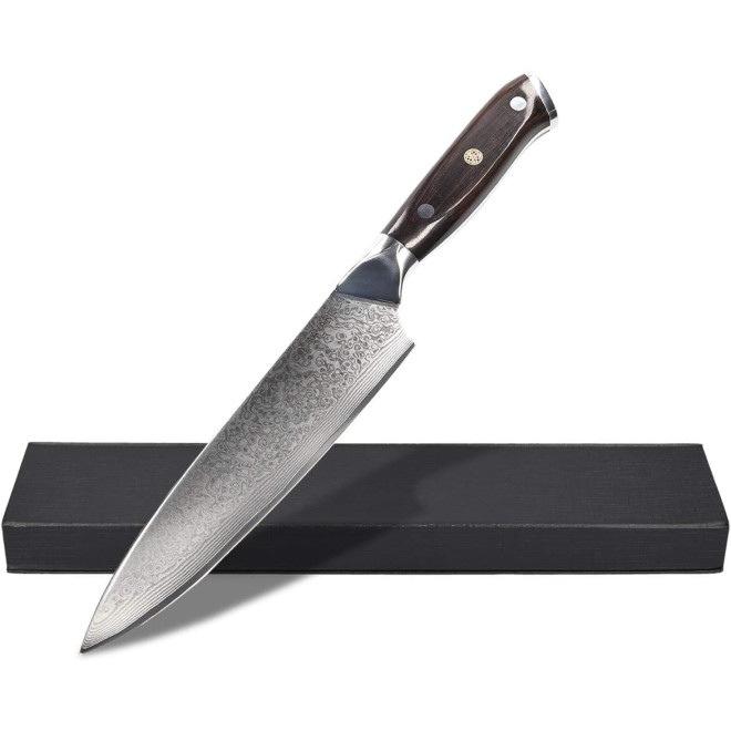 Navaris Damascus Japanese Chef Knife - Επαγγελματικό Μαχαίρι Chef από Ατσάλι VG10 Damascus 67 Στρώσεων & Λαβή από Ξύλο Εβένου - 20 cm - Black