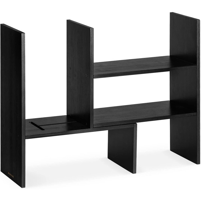 Navaris Desk Organizer Shelf Unit - Ρυθμιζόμενη Βάση Οργάνωσης Γραφείου από Μπαμπού / Ξύλινο Ράφι Κουζίνας - 51 x 40 x 15.5 cm - Black 