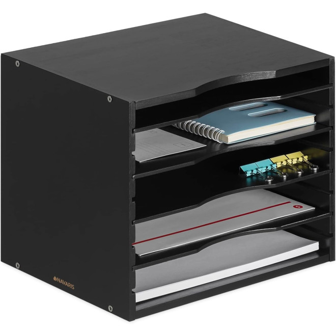 Navaris Document Organizer - Ξύλινο Ράφι / Βάση Οργάνωσης Εγγράφων από Μπαμπού - 33 x 26 x 24.5 cm - Black