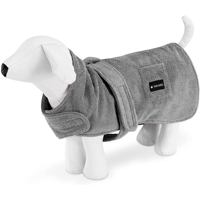 Navaris Dog Bathrobe - Μπουρνούζι / Πετσέτα για Σκύλους - Μήκος Ράχης 50-60cm - L - Grey