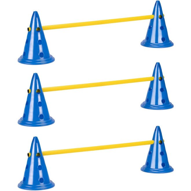 Navaris Dog Training Cone / Agility Equipment Set - Σετ Εμποδίων Εκπαίδευσης Σκύλου με 6 x Κώνους 30 x 23 cm & 3 x Κοντάρια 100 cm - Blue