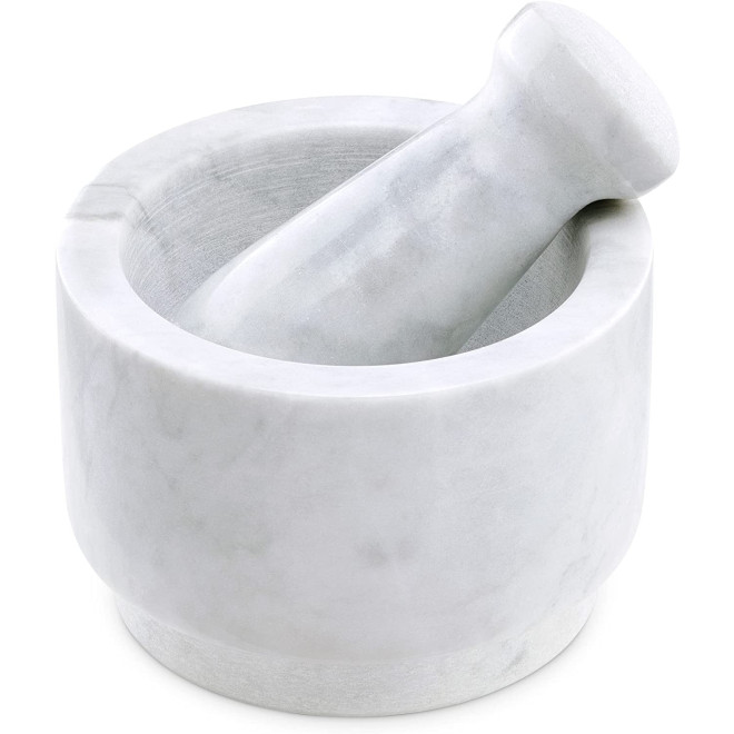Navaris Double Sided Marble Mortar and Pestle Set - Σετ με Γουδί και Γουδοχέρι Διπλής Όψεως από Μάρμαρο - 13 x 9 cm - White / Grey
