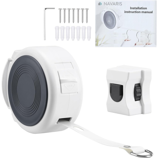 Navaris Flat Retractable Clothsline with Hanging Holes - Πτυσσόμενο Σχοινί Απλώματος Ρούχων με 34 Θέσεις - 4.2m - White