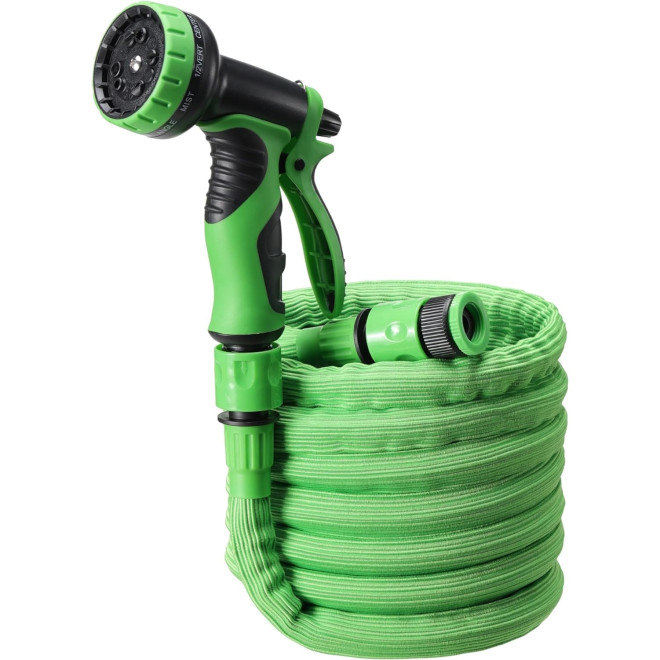Navaris Flexible Garden Hose - Επεκτεινόμενο Εύκαμπτο Λάστιχο Κήπου με 10 Λειτουργίες Ψεκασμού - 3.75m - 7.5m - Green