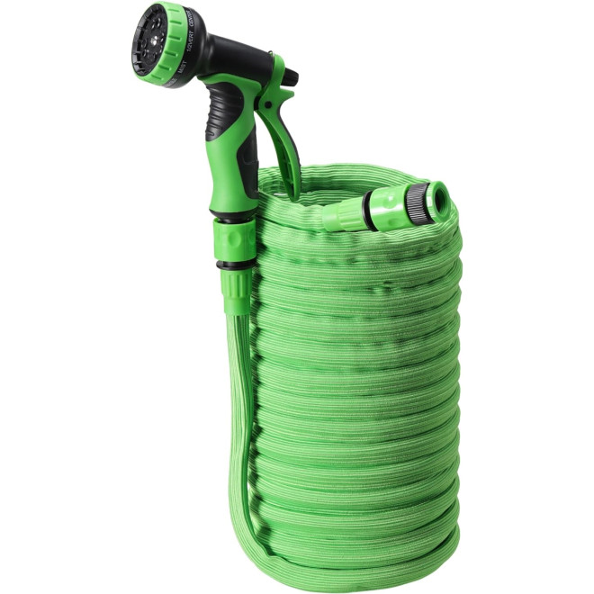 Navaris Flexible Garden Hose - Επεκτεινόμενο Εύκαμπτο Λάστιχο Κήπου με 10 Λειτουργίες Ψεκασμού - 7.5m - 15m - Green
