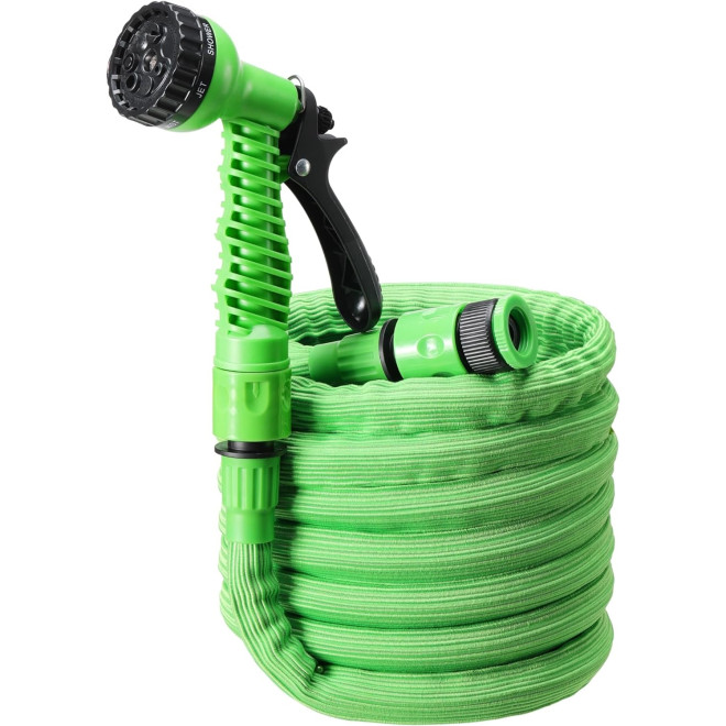 Navaris Flexible Garden Hose - Επεκτεινόμενο Εύκαμπτο Λάστιχο Κήπου με 7 Λειτουργίες Ψεκασμού - 3.75m - 7.5m - Green