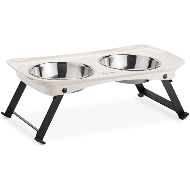Navaris Folding Pet Feeder - Σετ 2 Υπερυψωμένα Μπολ Φαγητού 350ml από Ανοξείδωτο Ατσάλι για Κατοικίδια με Αναδιπλούμενη Βάση - White