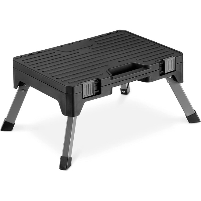 Navaris Folding Steel Step Stool and Storage Box - 2 Σε 1 Αναδιπλούμενο Σκαλοπάτι / Σκαμπό και Εργαλειοθήκη με Λαβή - Black