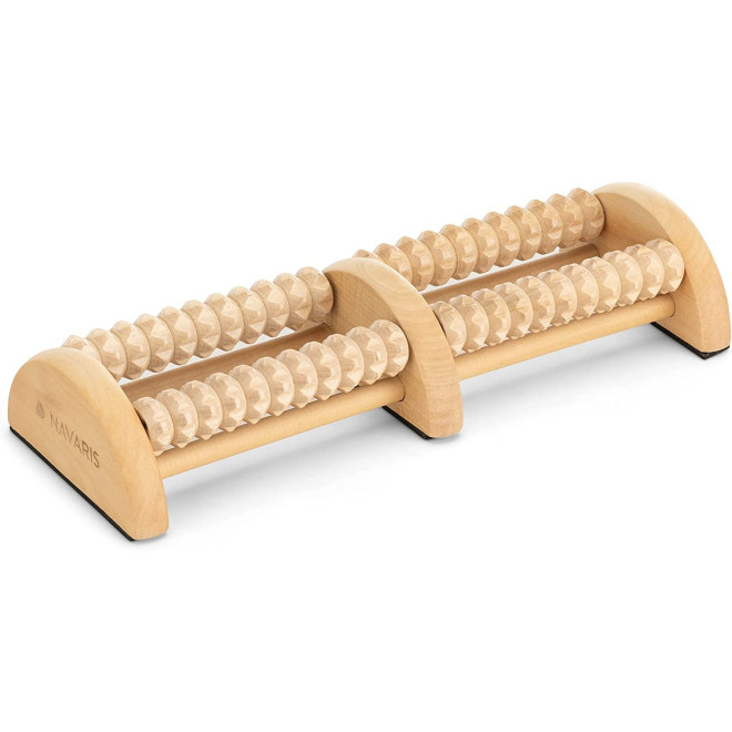 Navaris Foot Massage Roller - Roller Κύλινδρος Πέλματος / Συσκευή Μασάζ για τα Πόδια από Ξύλο Λωτού - Brown