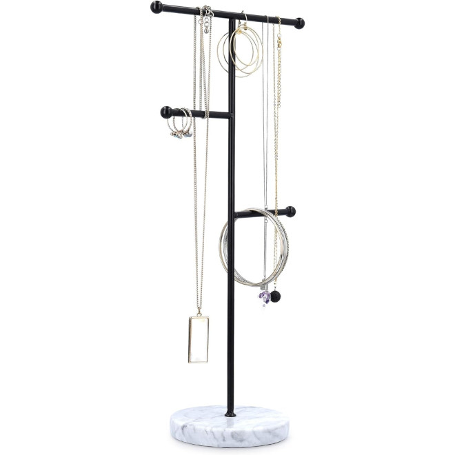 Navaris Jewellery Tree Stand - Βάση Κοσμημάτων και Αξεσουάρ από Μέταλλο και Μάρμαρο 3 Επιπέδων - Black