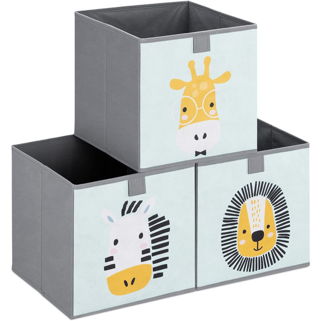 Navaris Kids Room Storage Cubes / Box Set of 3 - Παιδικό Κουτί / Κύβος Αποθήκευσης από Ύφασμα - 28 x 28 x 28 cm - 3 Τεμάχια - Mint Green