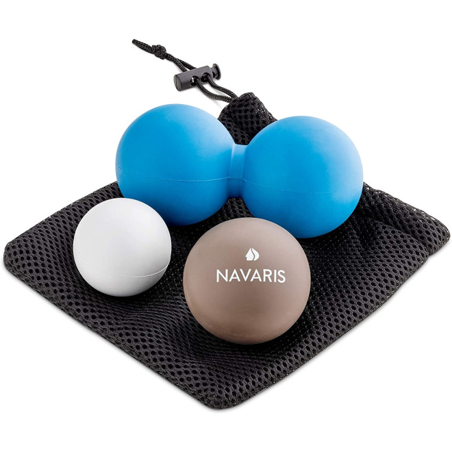Navaris Lacrosse Massage Ball - Σετ 3 Μπάλες Lacrosse για Μασάζ - Grey / Blue / White